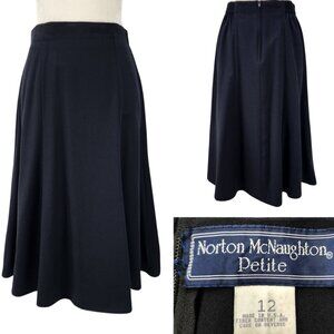 Vtg 80s Norton McNaughton USA Womens 12 Petite 12P 28x29 Black A-Line Midi Skirt